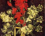 文森特 威廉 梵高 : 有唐菖蒲和康乃馨的花瓶